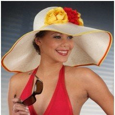 SS1004-Ladies resort beach hats with satin flowers - SHENOR COLLECTIONS