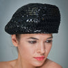 BW9040-Black straw dress hat covered with sequin fabric - SHENOR COLLECTIONS