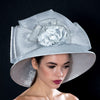 SG0461- Silver wide brim dress hat with horse haire and flower