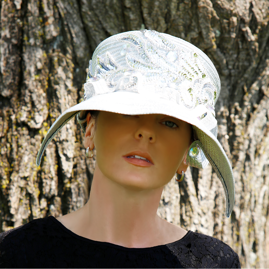 designer dress hats for women in silver color