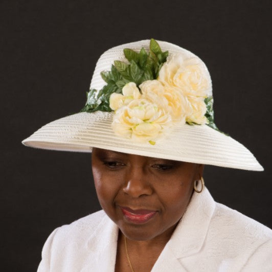 SE9970-Satin ribbon cream dress hats for women - SHENOR COLLECTIONS