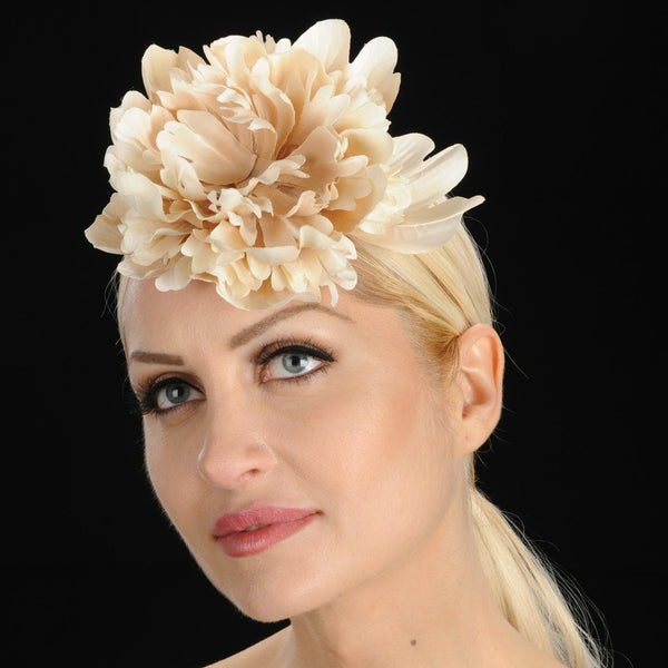 F6006-Ivory Cream wedding fascinator with satin wild flower - SHENOR COLLECTIONS