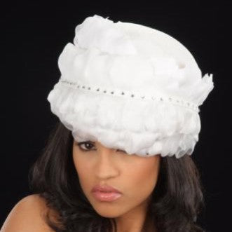 NA10657- White flower pebbles covered dress hat for women