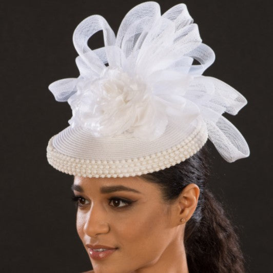 BW9035-White straw wedding facinator hats - SHENOR COLLECTIONS