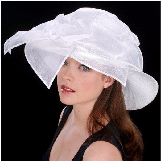 SS8752-Elegant church dress hat in white and red - SHENOR COLLECTIONS