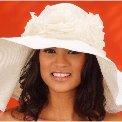 SS1001- Summer beach hat for women With 3 Large Silk Flowers - SHENOR COLLECTIONS