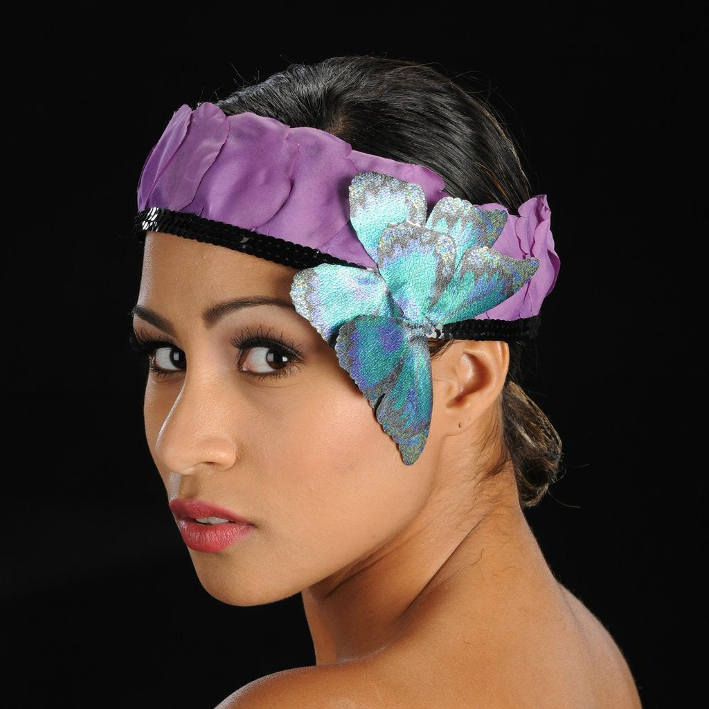 F6007-Butterfly head gear with flower pebbles - SHENOR COLLECTIONS