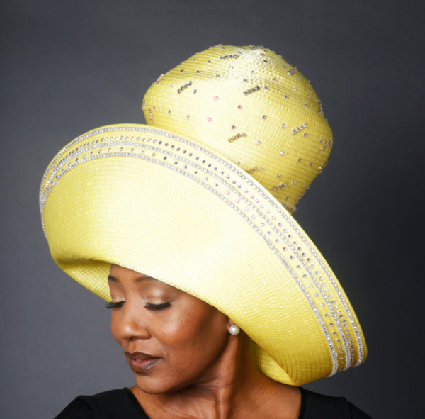 yellow satin dress hats ladies,millinery