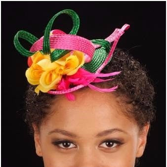 F6013- Green and pink fascinator for women - SHENOR COLLECTIONS